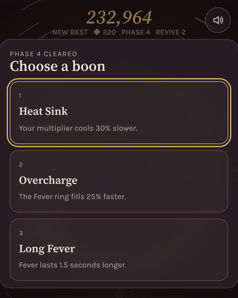 Choosing one of three boons after a bonus rush
