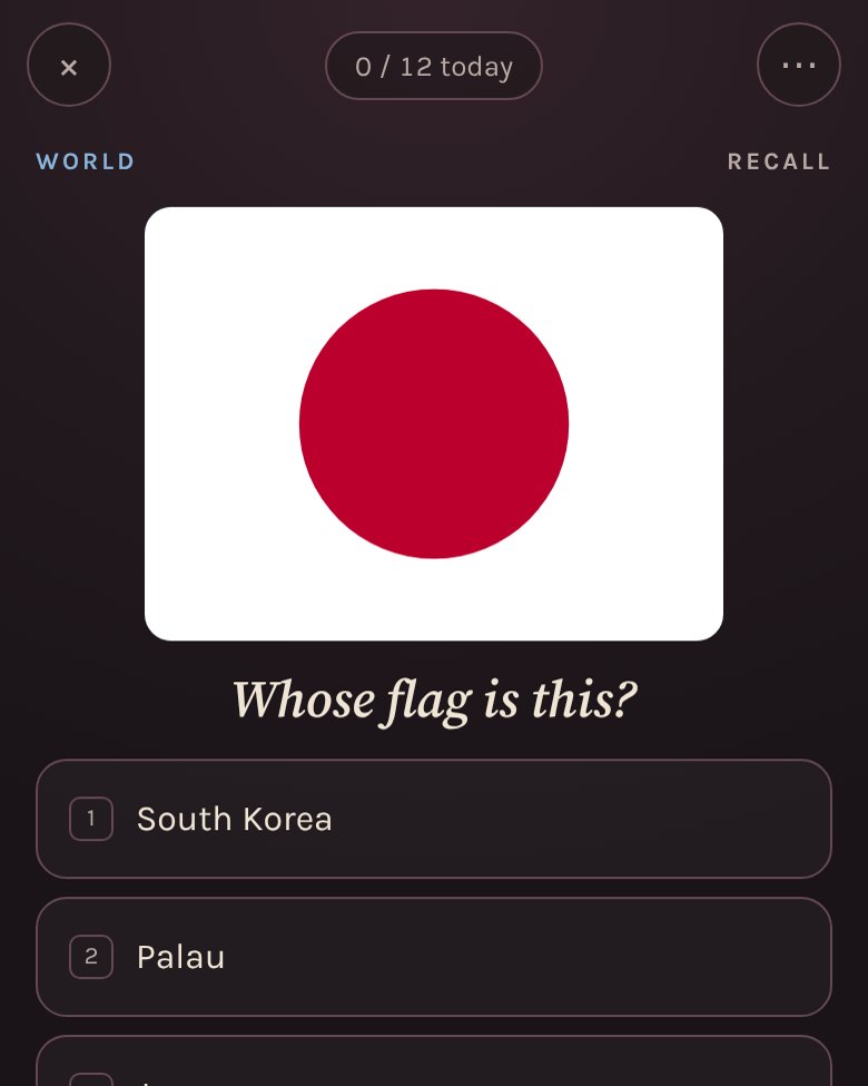 A Feed card asking whose flag this is, with four answers